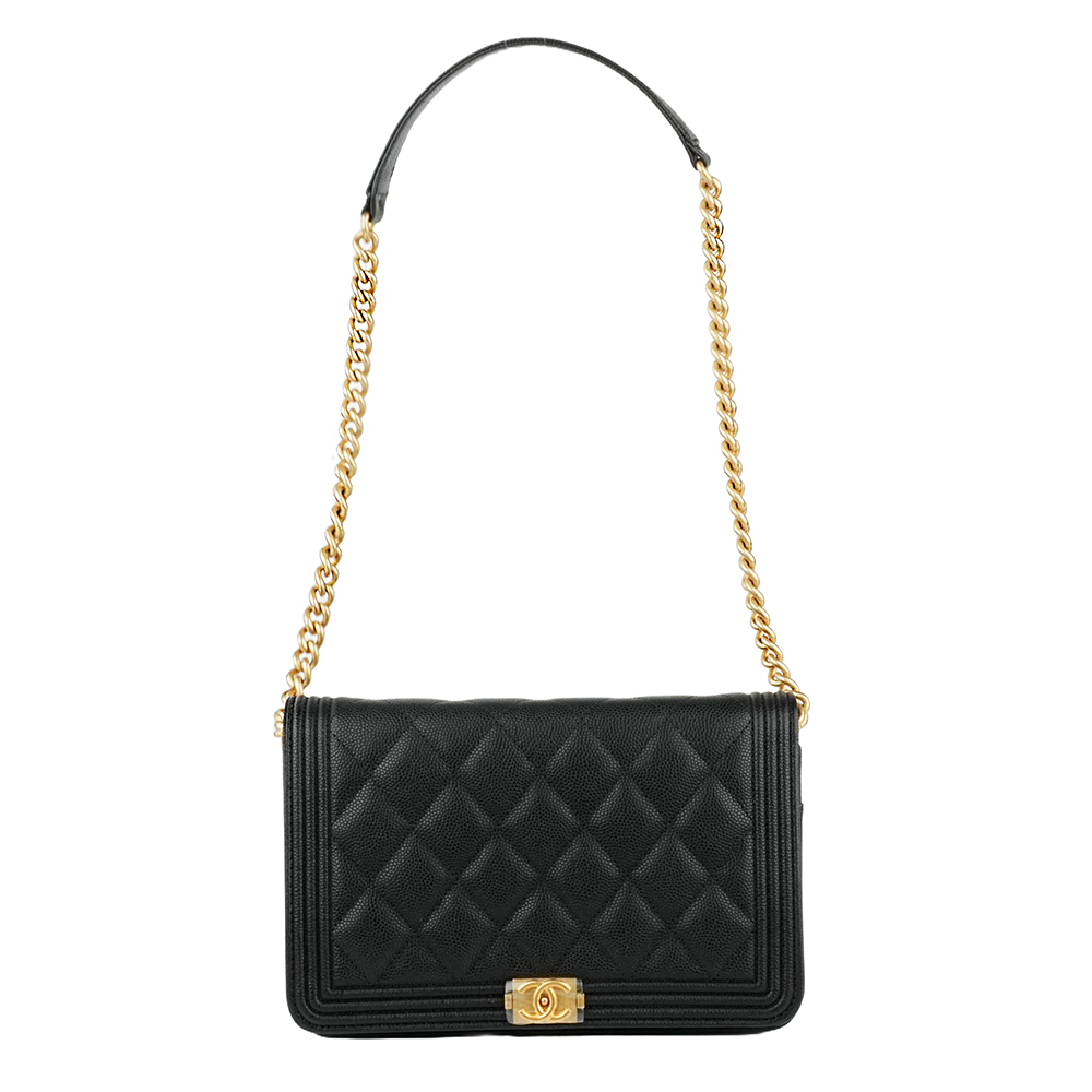 Boy Chanel Woc  經典菱格小牛皮多卡鏈條包 黑 / 復古金扣 