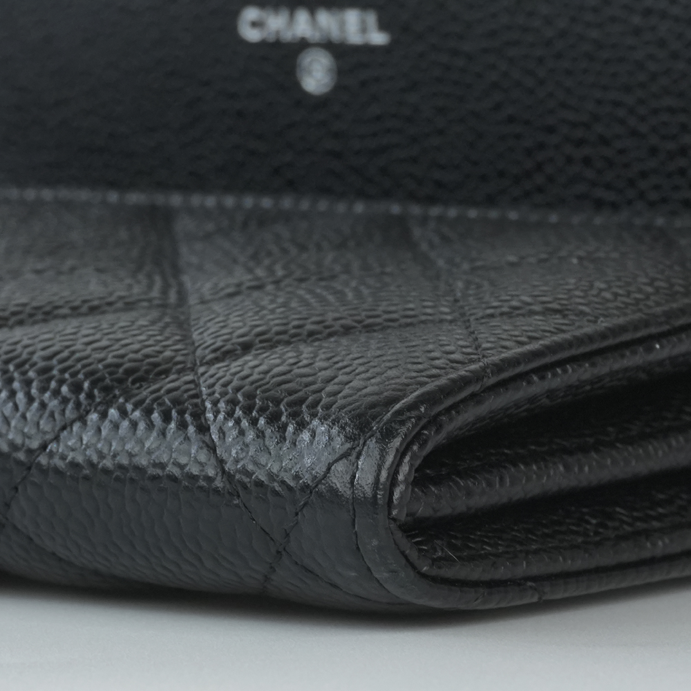 CHANEL LONG FLAP WALLET 香奈兒 魚子醬牛皮長夾 黑 / 銀扣 
