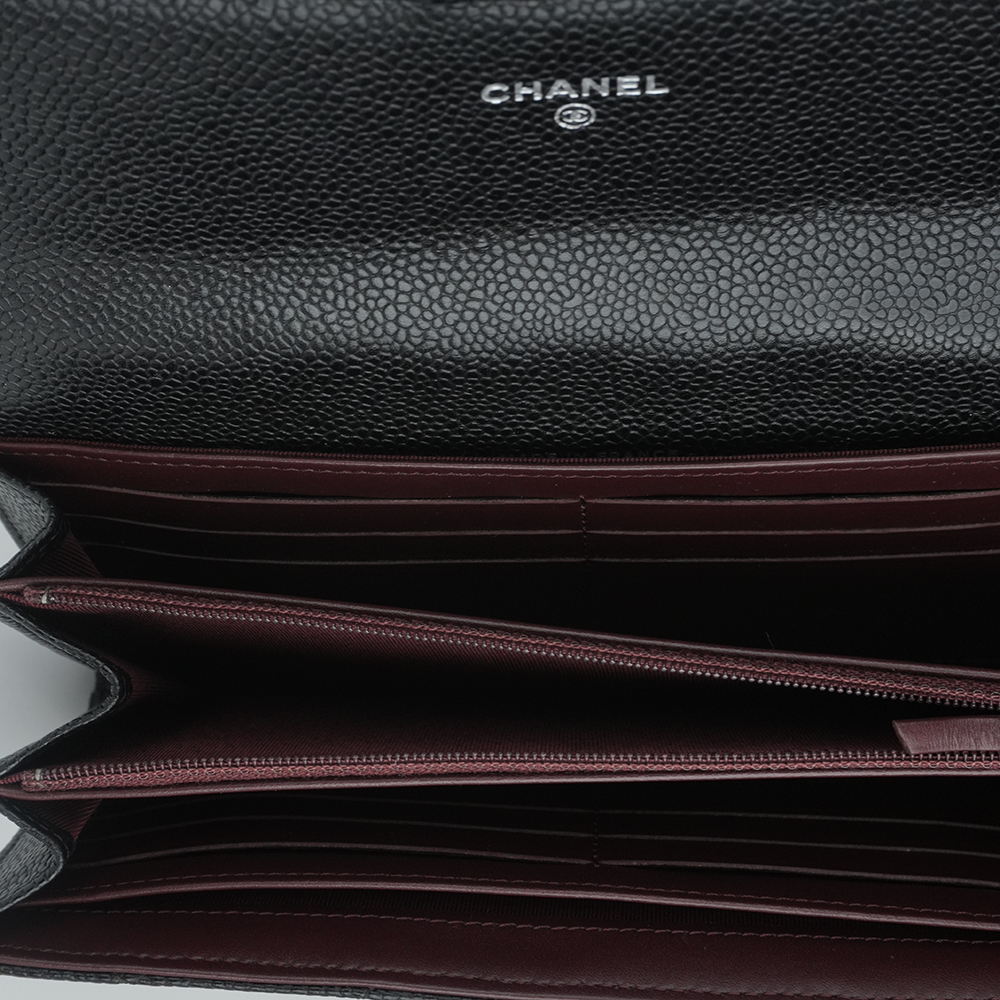 CHANEL LONG FLAP WALLET 香奈兒 魚子醬牛皮長夾 黑 / 銀扣 
