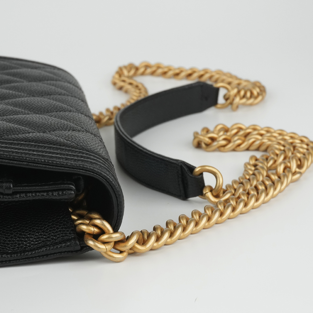 Boy Chanel Woc  經典菱格小牛皮多卡鏈條包 黑 / 復古金扣 