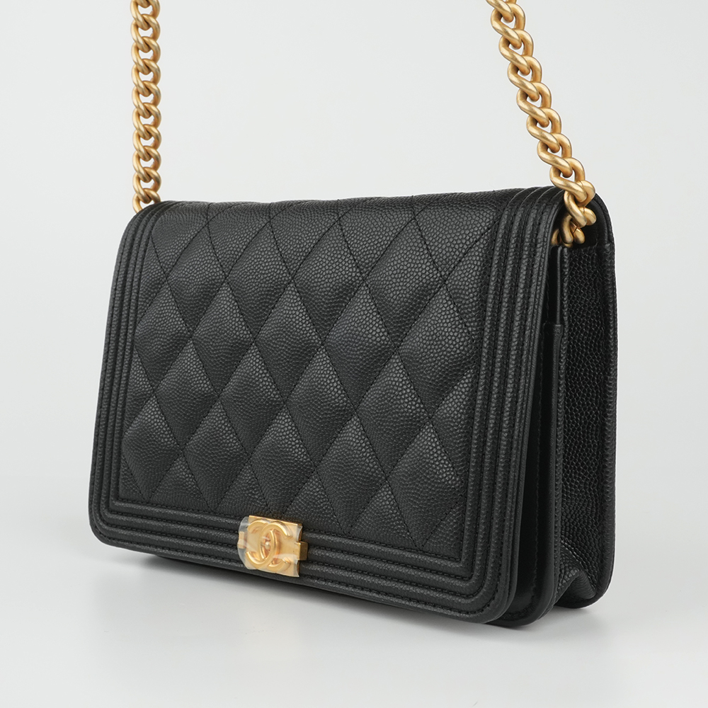 Boy Chanel Woc  經典菱格小牛皮多卡鏈條包 黑 / 復古金扣 