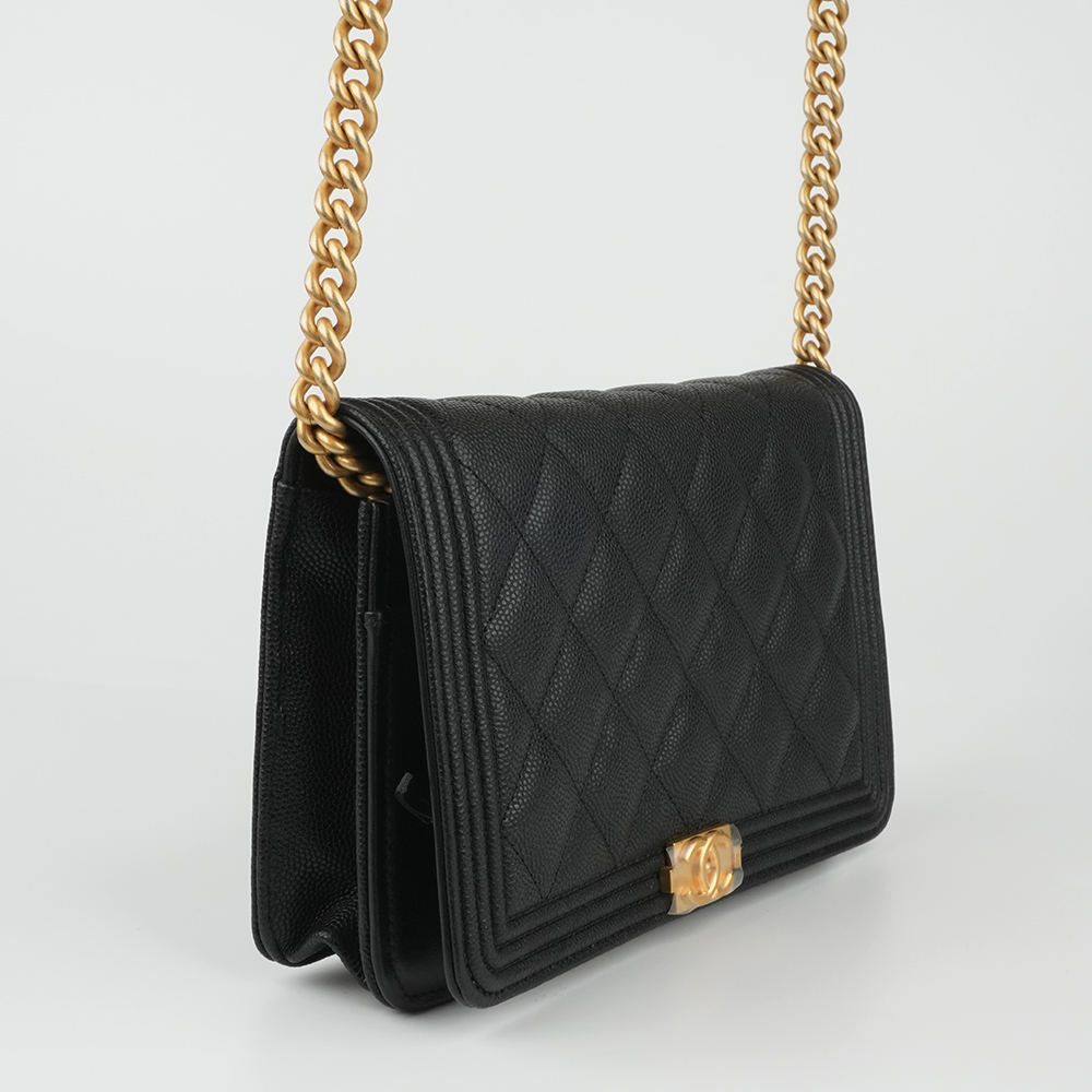 Boy Chanel Woc  經典菱格小牛皮多卡鏈條包 黑 / 復古金扣 